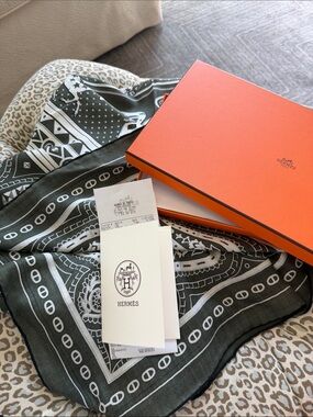 Hermes Cachemire 140 Cheval de Coeur Scarf - Khaki, White, Black